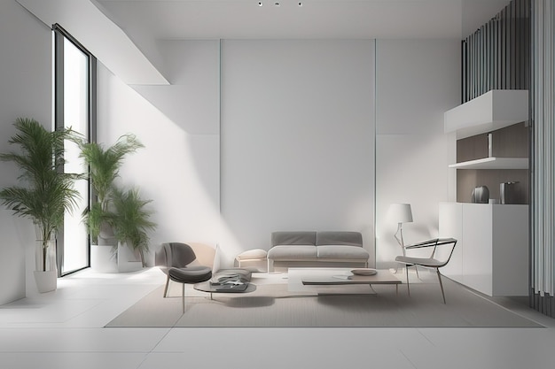 modern licht interieur met witte meubels en een groot raam 3 d illustratie moderne lichte inter