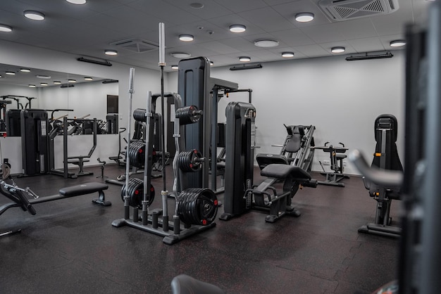 Modern light gym sports equipment in gym