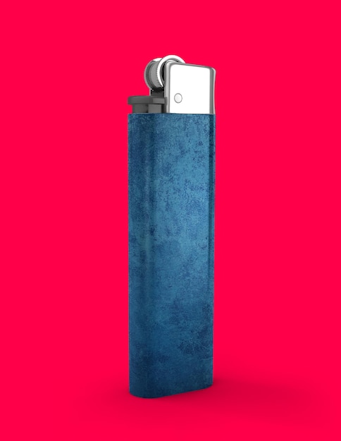 Photo modern lighter with stylish blue pattern on a pink background glossy finish and metal head