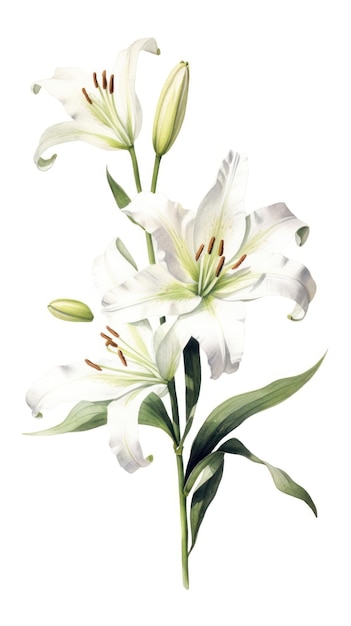 Modern Lily Collection on Crisp White Background in Watercolor Style Generative AI