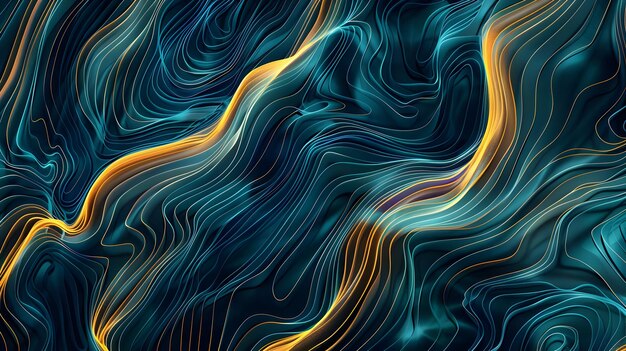 Photo modern line art brochure with blue abstract waves background bright on dark background for wallpape