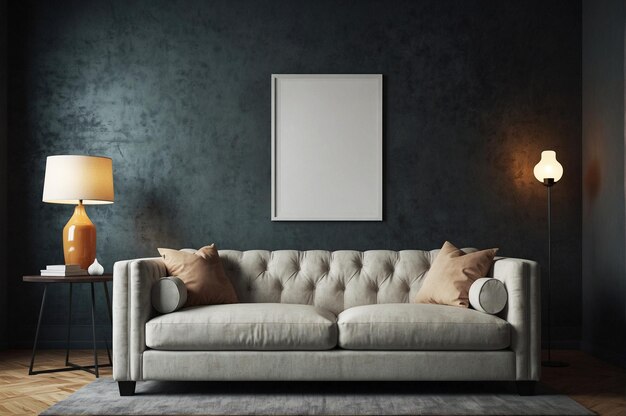 Photo modern living room blank image canves mockup on wall