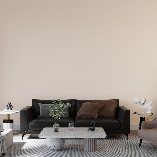 Modern Living Room, Blank Wall Mockup