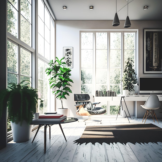 a modern living room clean lines, neutral colors, natural elements. design concept