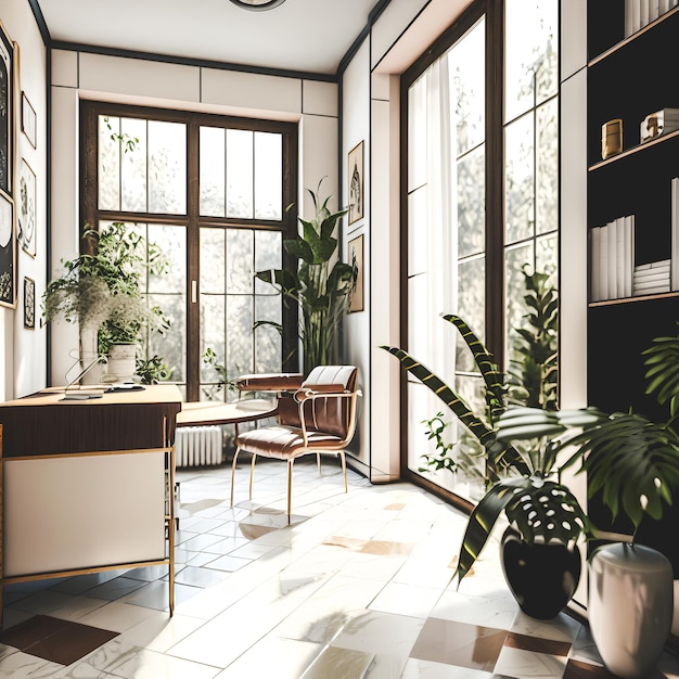A modern living room clean lines, neutral colors, natural elements. design concept