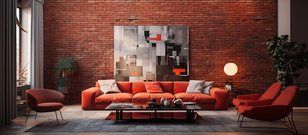 modern living room design of red brick wall concept