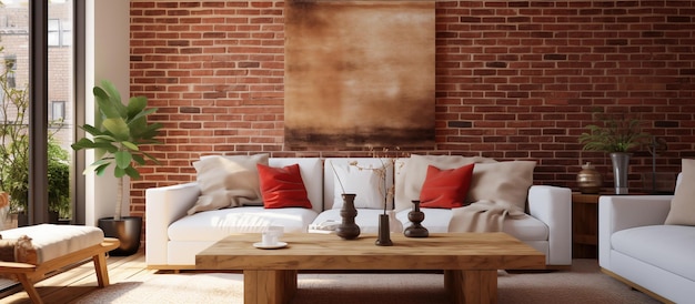 modern living room design of red brick wall concept