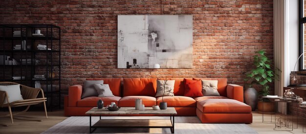 modern living room design of red brick wall concept