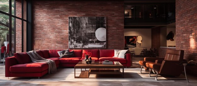 modern living room design of red brick wall concept