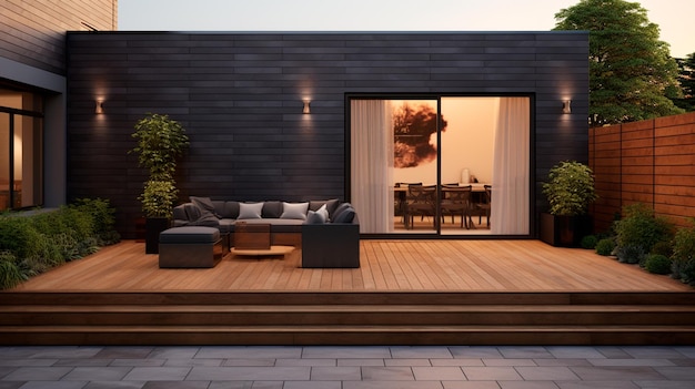 modern living room and garden with patio