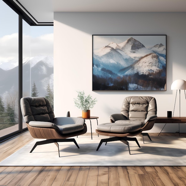 Photo modern living room interior 3d rendering design