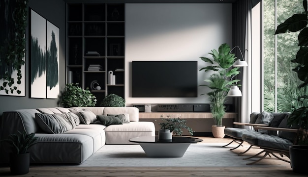 Modern living room interior background providing a home Generative Ai