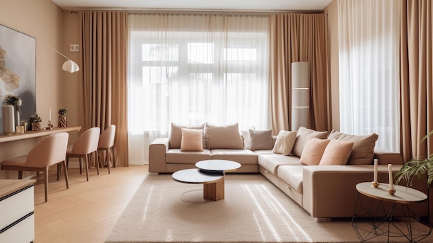 Modern living room interior design Illustration AI GenerativexD