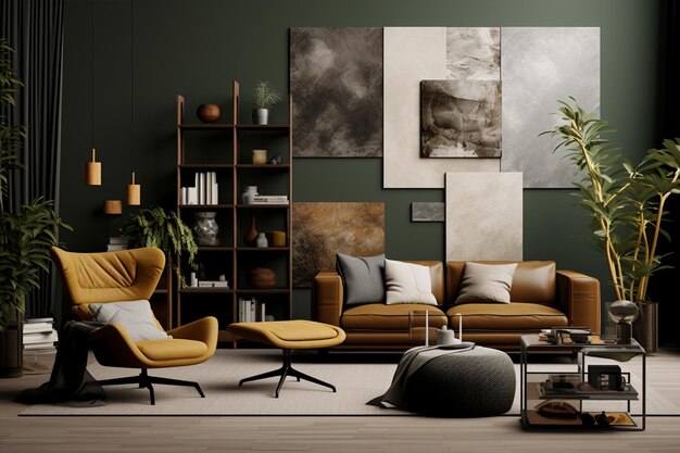 modern living room interior design with plants ands posters Generated AI
