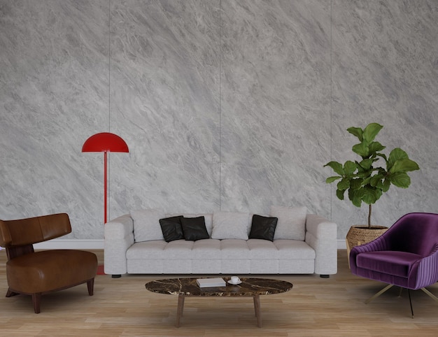 modern living room interior have sofa and plant with empty wall mockup