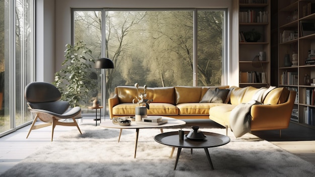 Modern living room interior Illustration AI GenerativexA