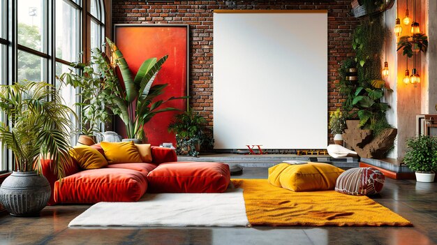 modern living room interior stylish furniture and empty picture frames symbolizing contemporary home design