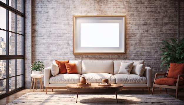 Modern living room interior with sofa coffee table and painting on wall with Elegant Photo Frame moc