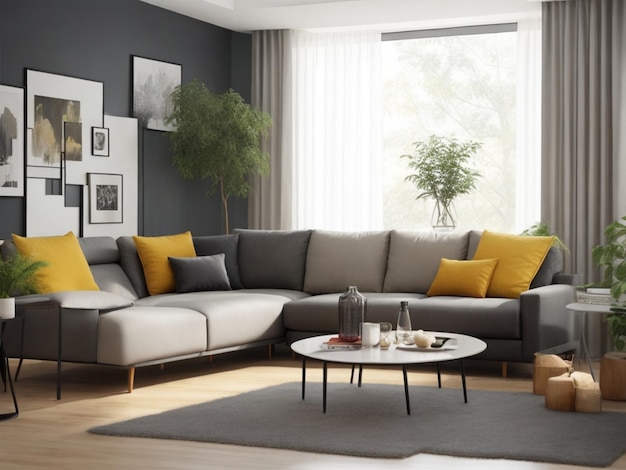 Modern living room interior with stylish comfortable sofa generated ai