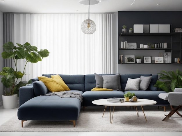 Modern living room interior with stylish comfortable sofa generated ai