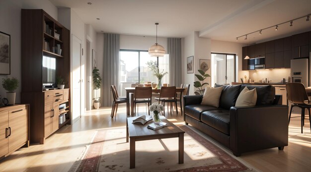 Un moderno design degli interni per soggiorno e cucina