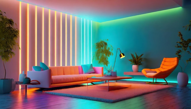 Photo modern living room light neon color