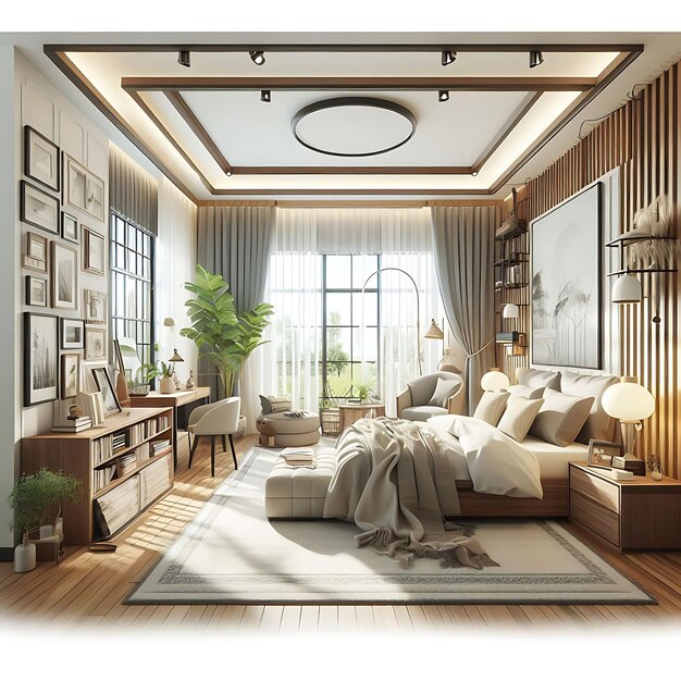 Modern living room luxurious new bedroom with large window