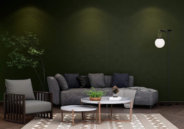 Photo modern living room mock up with light gray sofa