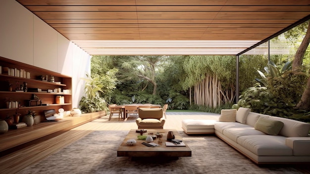 Modern Living Room Open roof with a garden