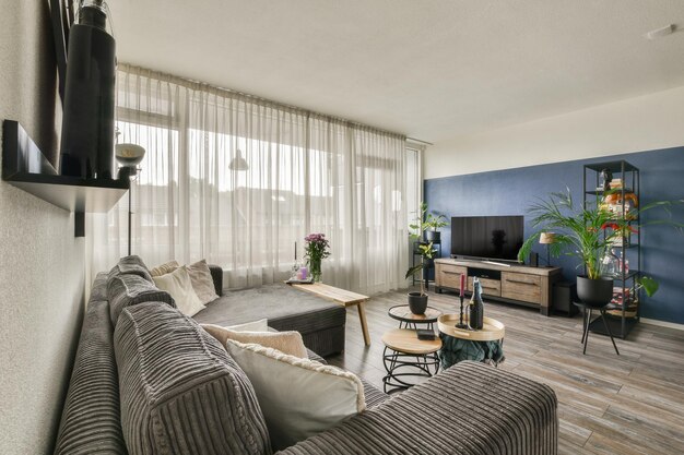 Modern living room in spacious apartment