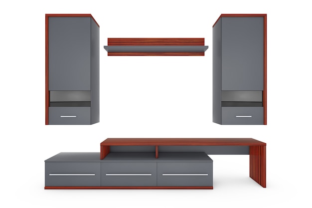 Modern Living Room Wall Unit on a white background. 3d Rendering.