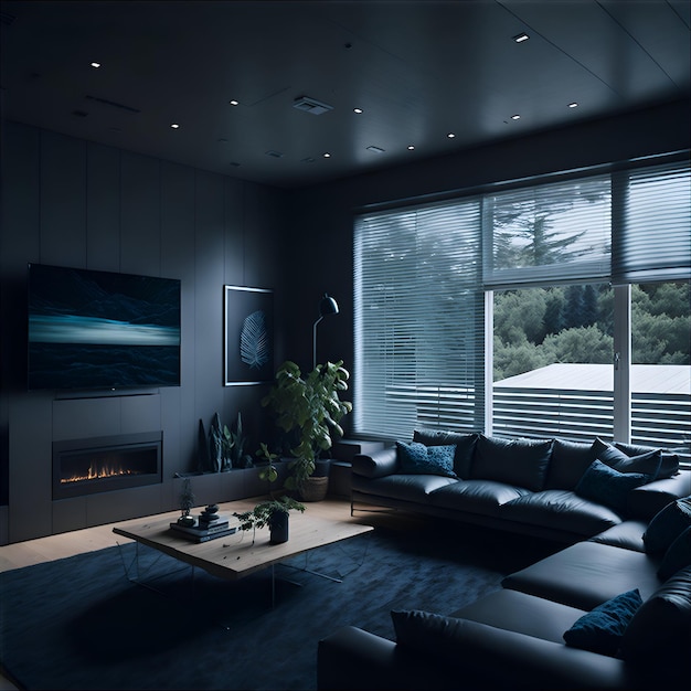 Modern living room where smart home devices seamlessly interact