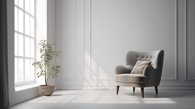 Modern living room with armchair and plant