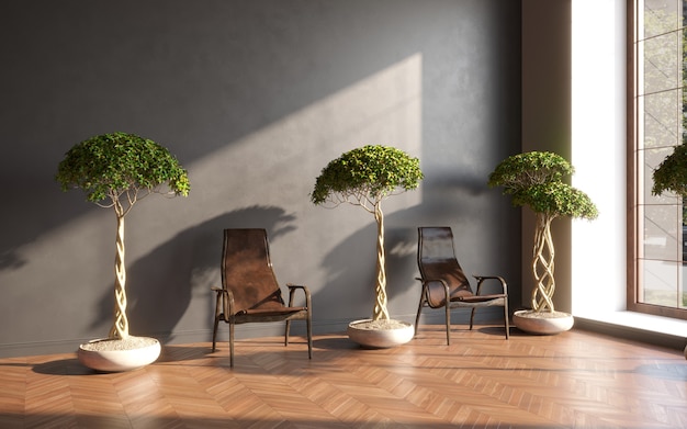 современная гостиная с креслом скандинавский дизайн интерьера мебель 3D иллюстрации cg render