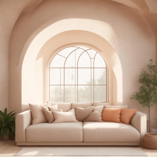 Modern Living Room with Beige Fabric Sofa