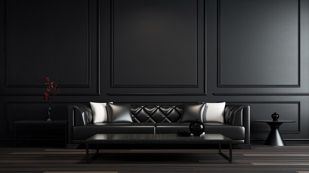 Modern Living Room With Black Walls and Leather Furniture