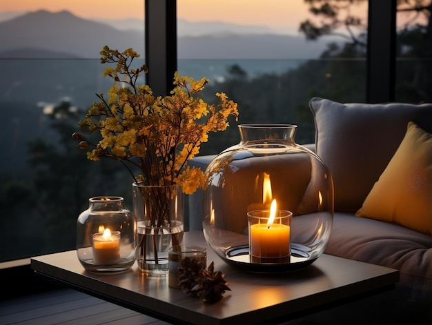 Modern living room with candle and vase