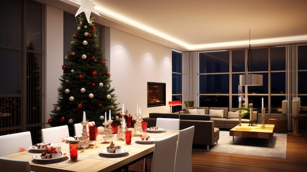 Modern living room with christmas decoration