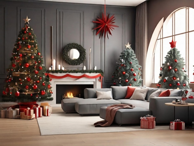 Modern living room with Christmas