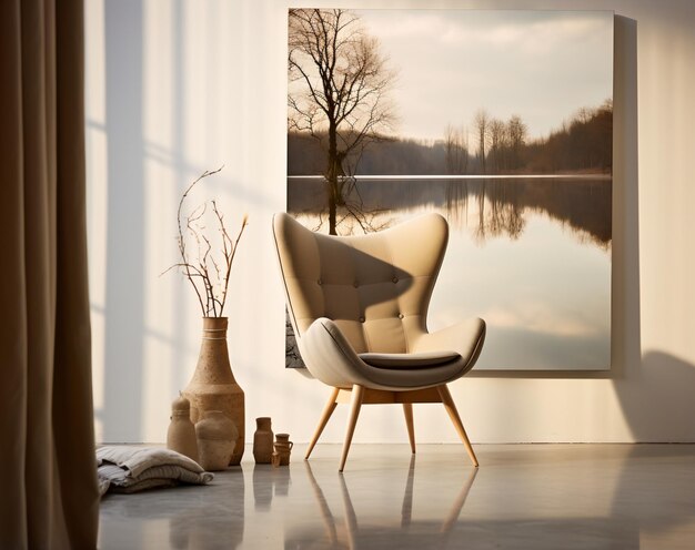 A Modern Living Room with a Comfy Chair and a Beautiful Painting