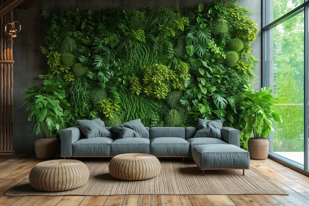 Modern living room with couch and green wall