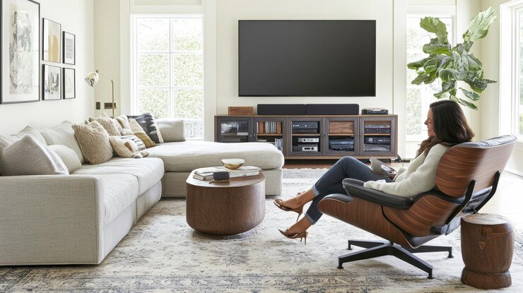 Photo modern living room with cozy seating and stylish decor