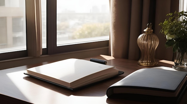 Modern living room with diary placed on a table