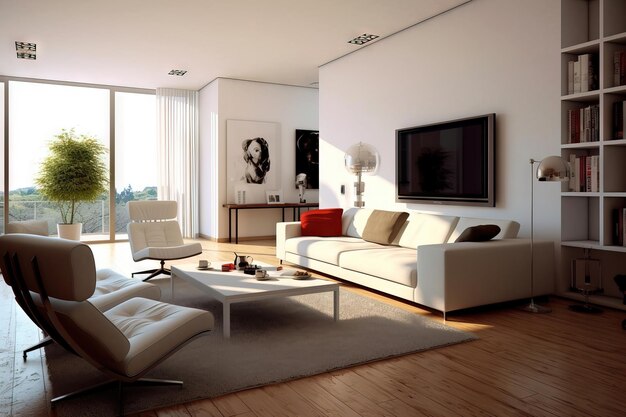 Photo modern living room with early morning natural light