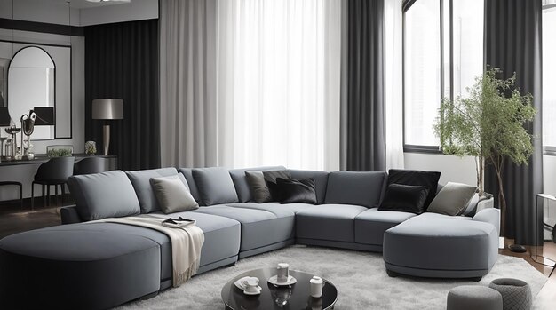 Modern living room with elegant decor and comfortable sofa