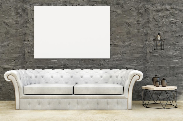 Modern living room with empty banner