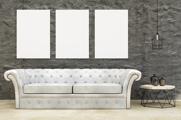 Modern living room with empty poster