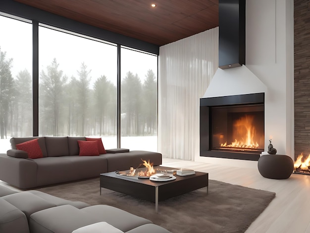 modern living room with fireplace AI Generated Image