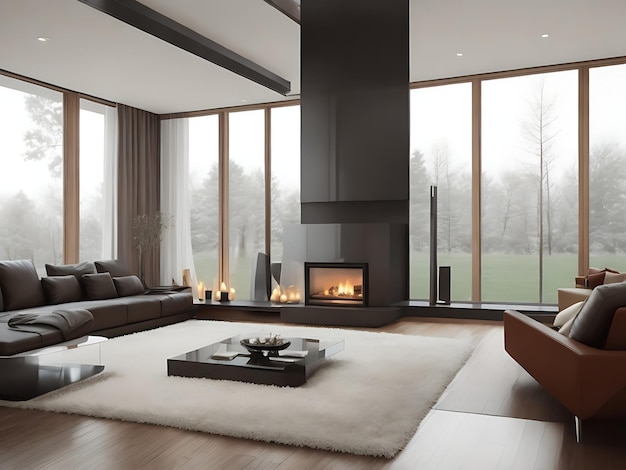 modern living room with fireplace AI Generated Image