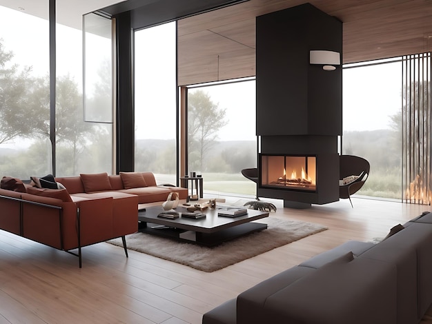 modern living room with fireplace AI Generated Image